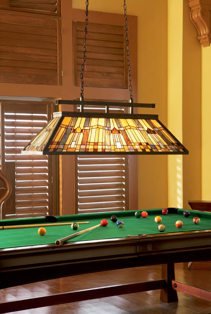 Quoizel Inglenook 3 Light Tiffany Island Chandelier in Valiant Bronze