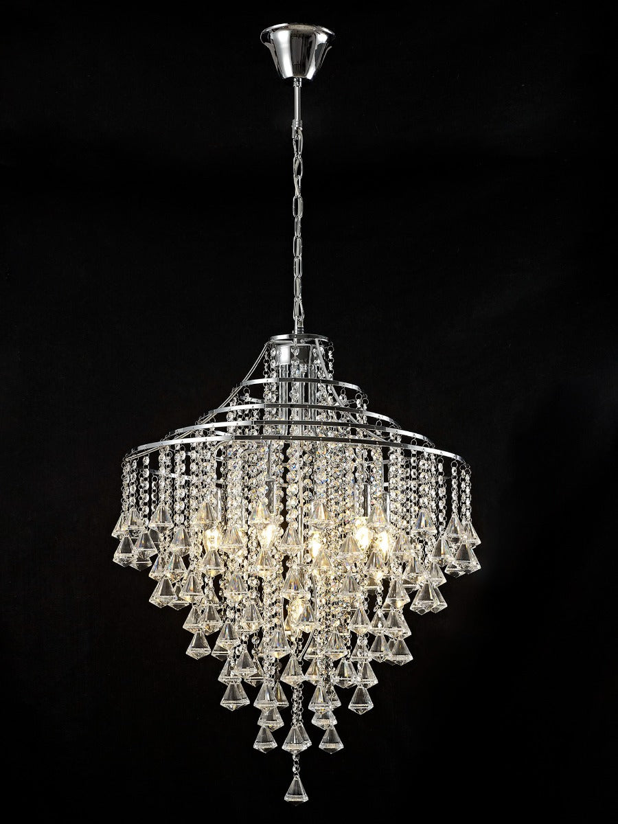 Diyas Inina 7 Light Pendant Light in Polished Chrome with Crystal