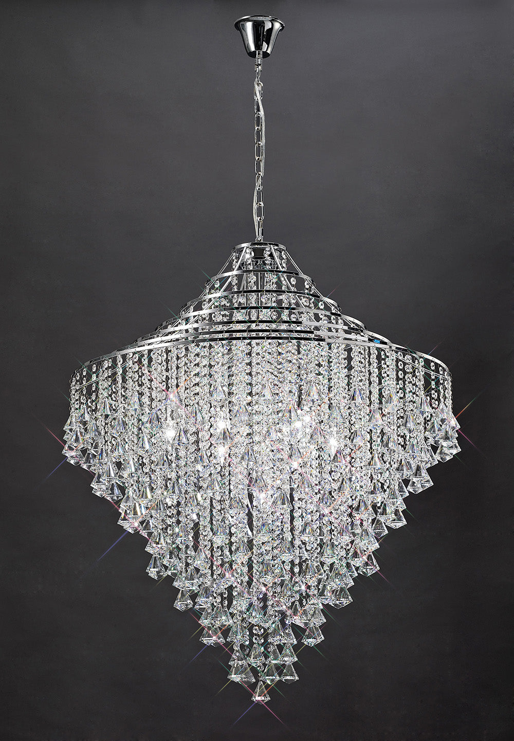 Diyas Inina 9 Light Pendant Light in Polished Chrome with Crystal