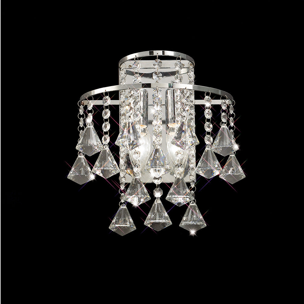 Diyas Inina 2 Light Switched Wall Light in Polished Chrome with Crystal