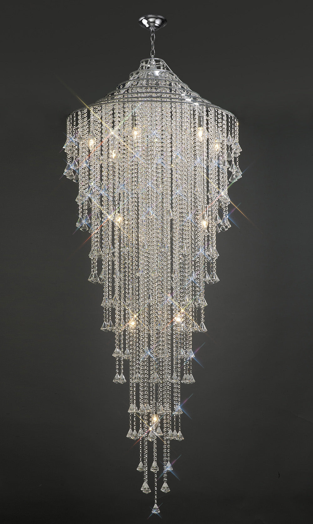 Diyas Inina 15 Light Tall Pendant Light in Polished Chrome with Crystal