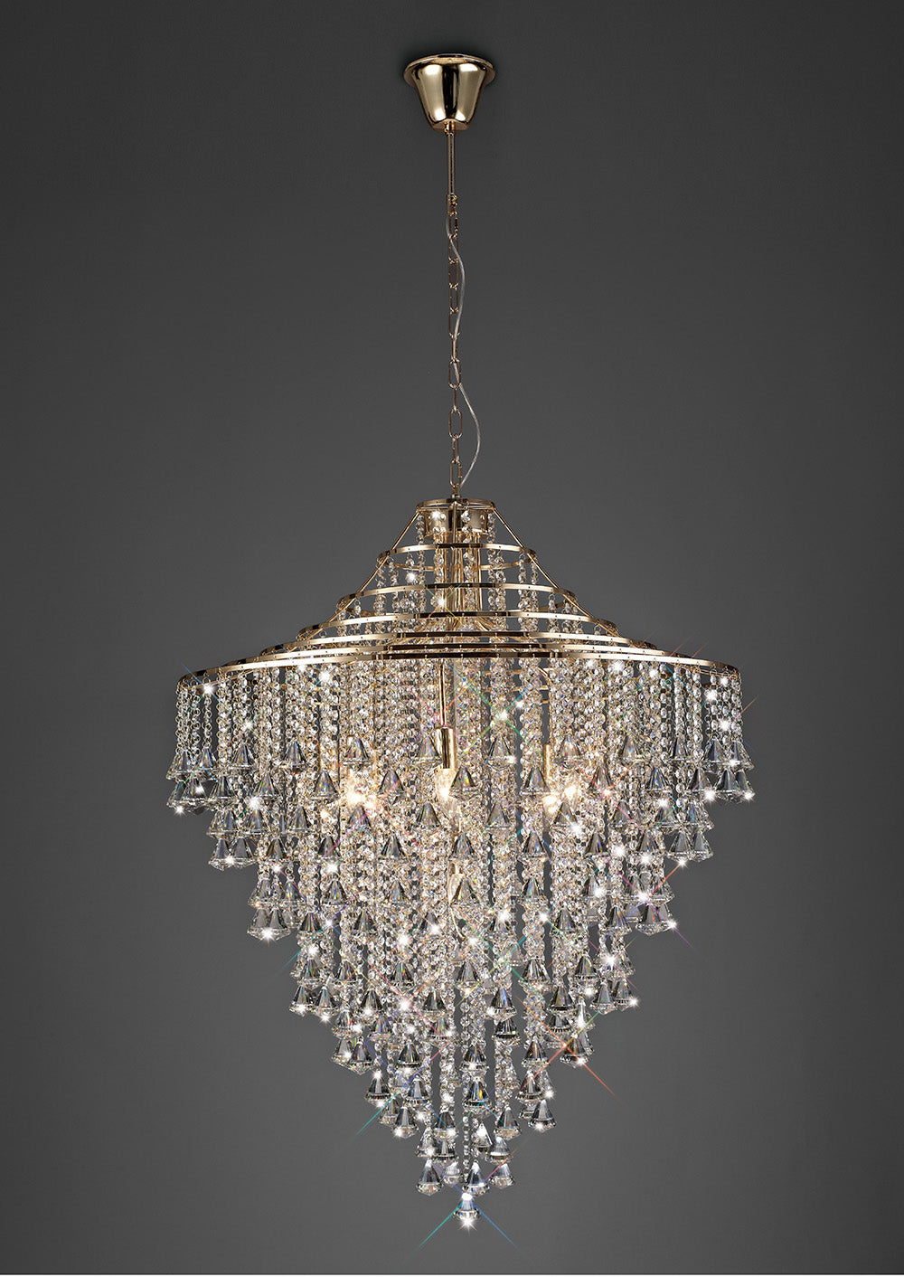 Diyas Inina 9 Light Pendant Light in French Gold with Crystal