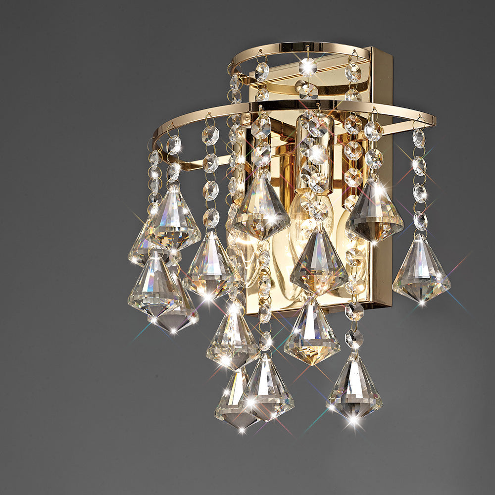 Diyas Inina 2 Light Switched Wall Light in French Gold with Crystal