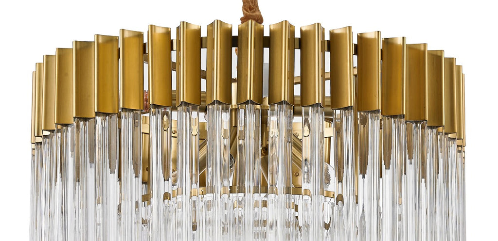 Regent Fontainebleau Round 8 Light Pendant Light in Brass with Clear Sculpted Glass