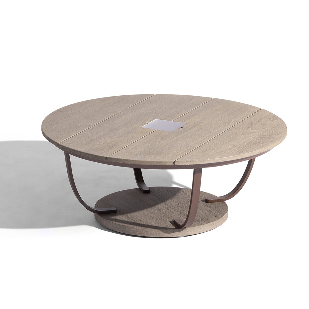 Jet Stream 500lm Solar Low Table 90 cm - Corten Aluminium with Wide-Slat Duratek Teak Top