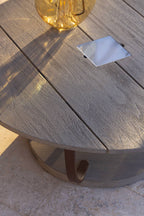 Jet Stream 500lm Solar Low Table 90 cm - Corten Aluminium with Wide-Slat Duratek Teak Top