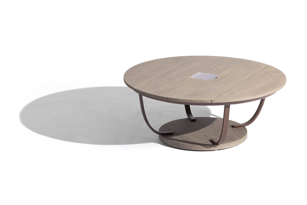 Jet Stream 500lm Solar Low Table 90 cm - Corten Aluminium with Wide-Slat Duratek Teak Top