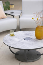 Jet Stream 500lm Solar Low Table 90 cm - Space Grey Aluminium with White Wash Concrete HPL Top, Granite Base