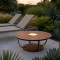 Jet Stream 500lm Solar Low Table 90 cm - Corten Aluminium with Wide-Slat Duratek Teak Top