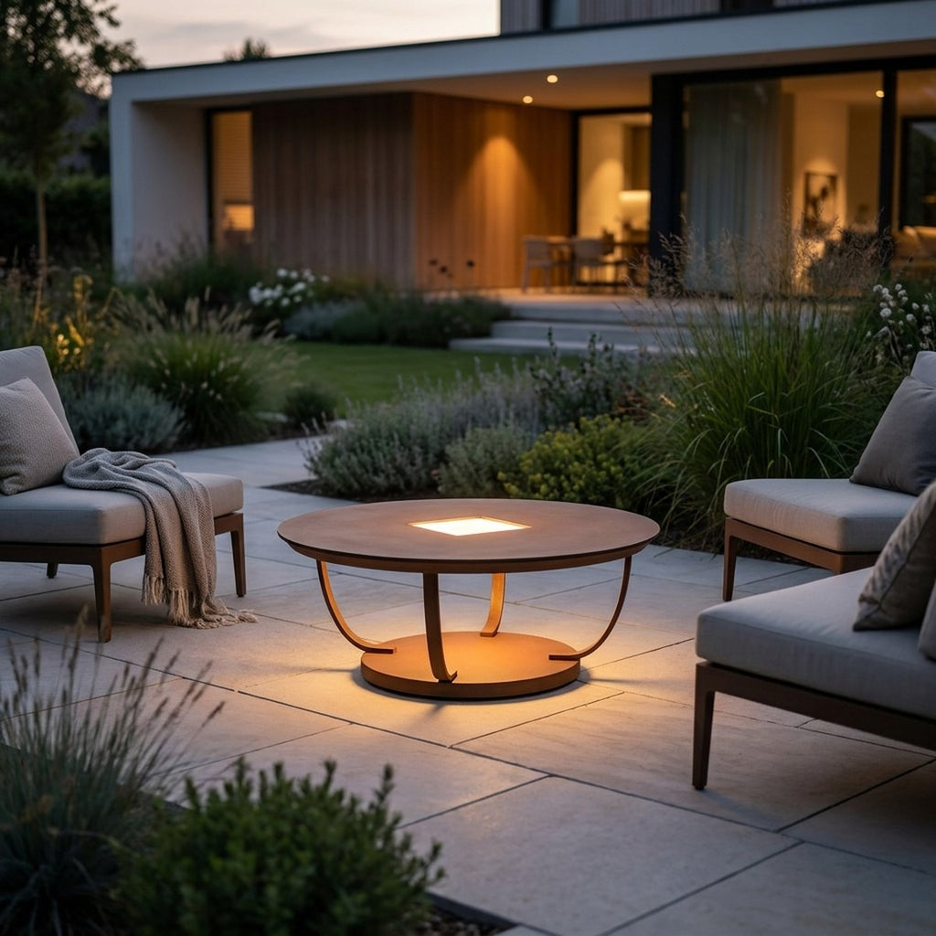 Jet Stream 500lm Solar Low Table 90 cm - Space Grey Aluminium with White Wash Concrete HPL Top, Granite Base