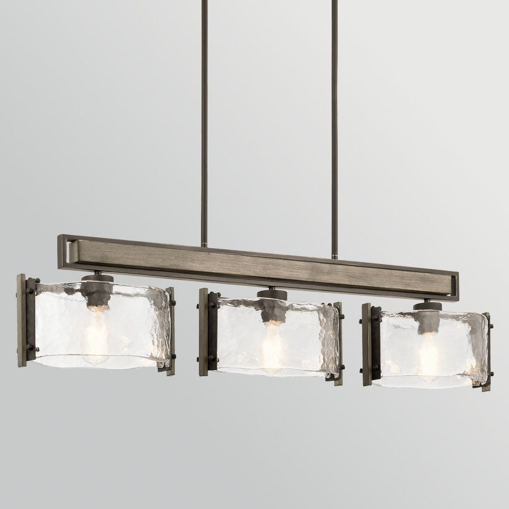 Kichler Aberdeen 3 Light Island Chandelier in Distressed Grey Wood Effect & Old Bronze
