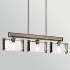 Kichler Aberdeen 3 Light Island Chandelier in Distressed Grey Wood Effect & Old Bronze