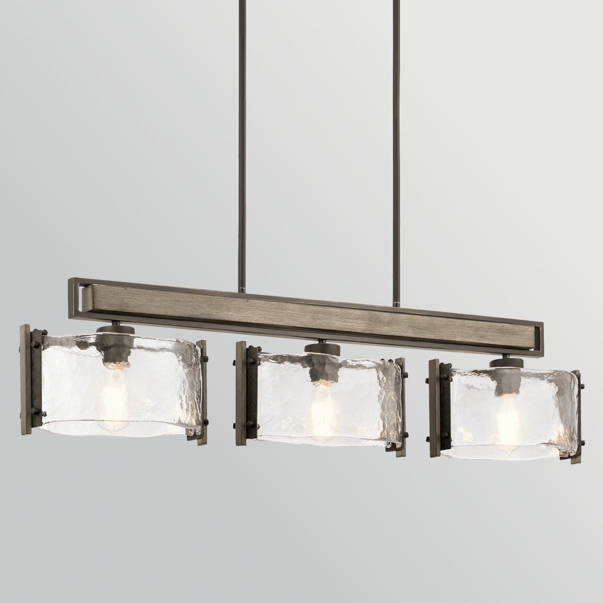 Kichler Aberdeen 3 Light Island Chandelier in Distressed Grey Wood Effect & Old Bronze