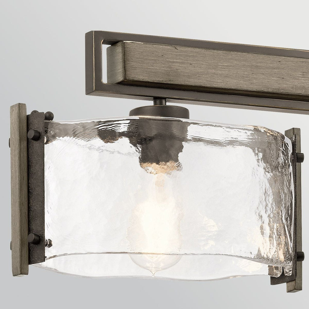 Kichler Aberdeen 3 Light Island Chandelier in Distressed Grey Wood Effect & Old Bronze