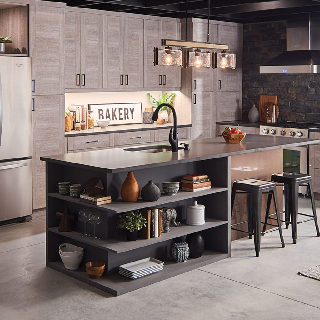 Kichler Aberdeen 3 Light Island Chandelier in Distressed Grey Wood Effect & Old Bronze