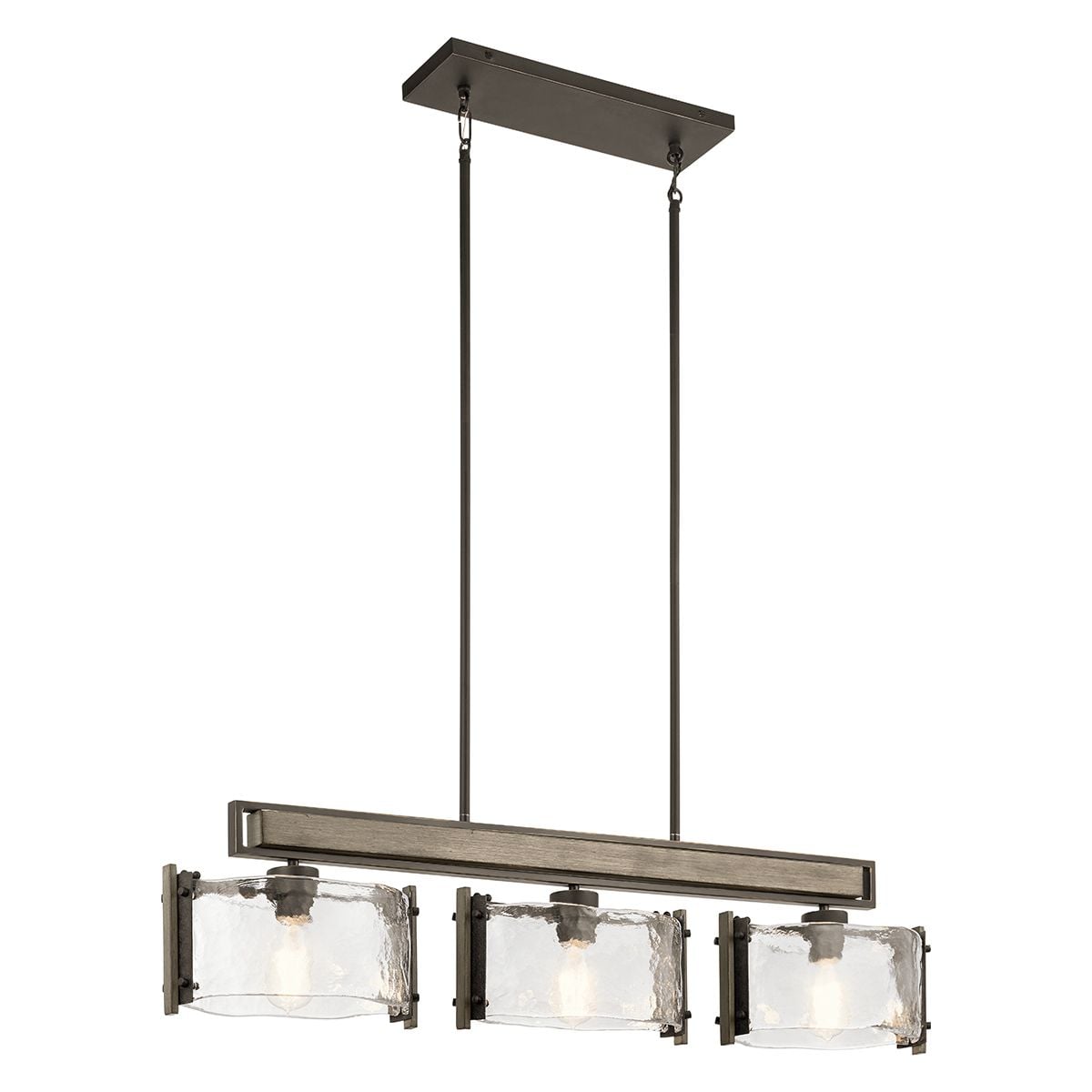 Kichler Aberdeen 3 Light Island Chandelier in Distressed Grey Wood Effect & Old Bronze