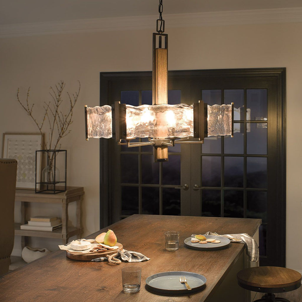 Kichler Aberdeen 6 Light Chandelier in Distressed Grey Wood Effect & Old Bronze