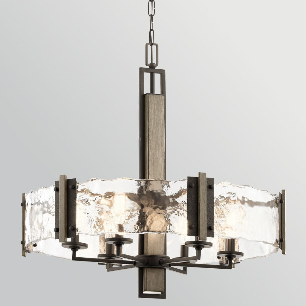 Kichler Aberdeen 6 Light Chandelier in Distressed Grey Wood Effect & Old Bronze
