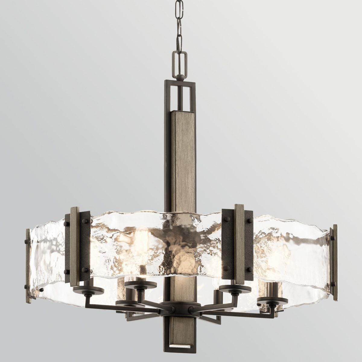Kichler Aberdeen 6 Light Chandelier in Distressed Grey Wood Effect & Old Bronze