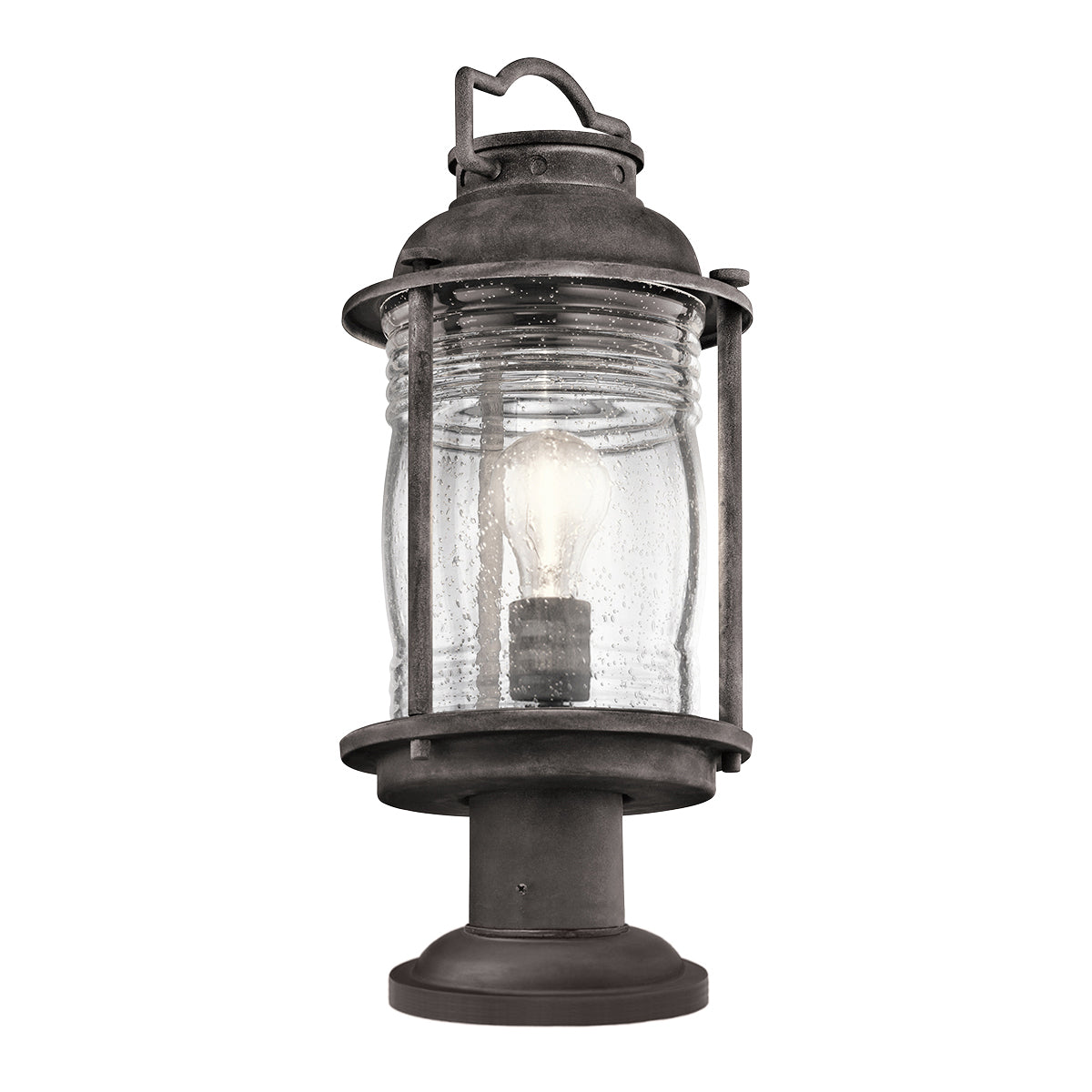 Kichler Ashlandbay Medium Outdoor Pedestal Lantern in Weathered Zinc