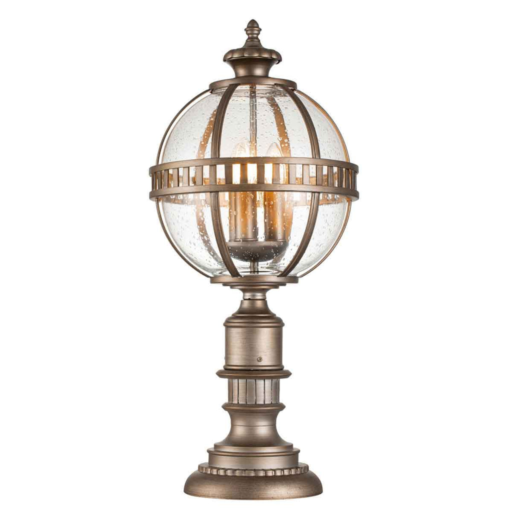 Kichler Halleron 3 Light Outdoor Pedestal Lantern in Burnished Bronze