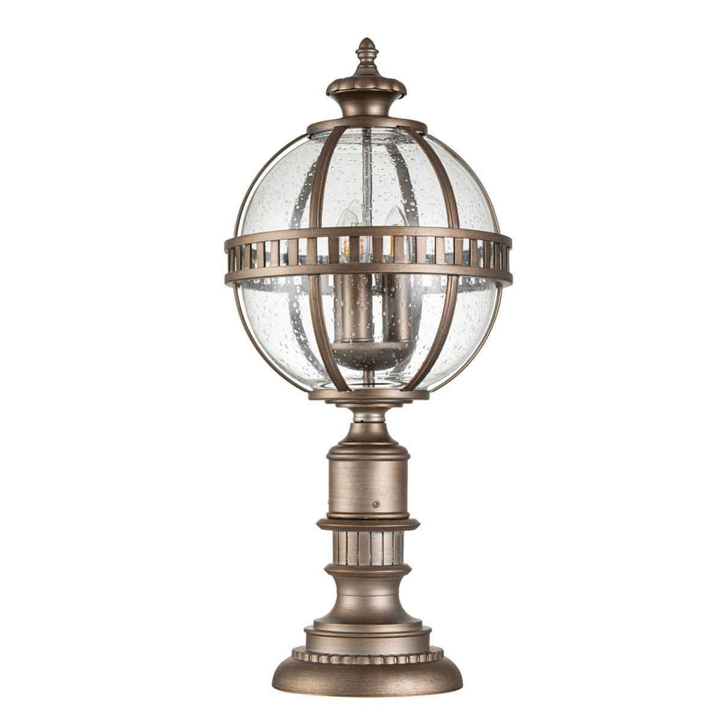 Kichler Halleron 3 Light Outdoor Pedestal Lantern in Burnished Bronze