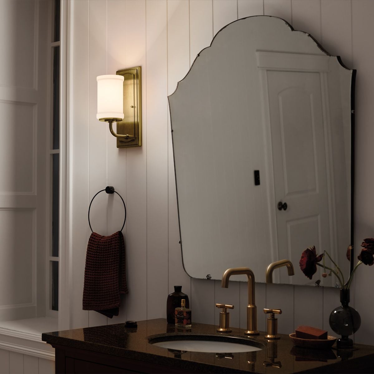 Kichler Vetivene Bathroom Wall Light in Natural Brass