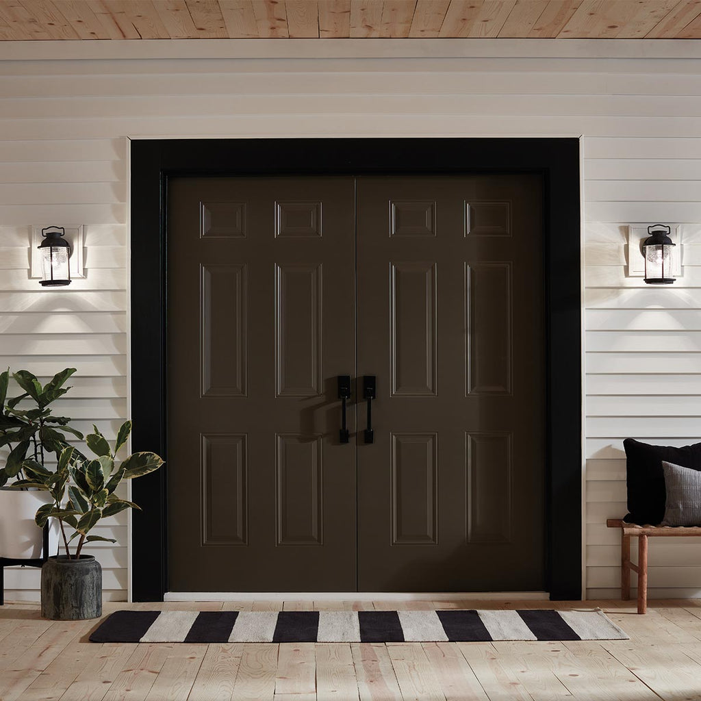 Kichler Ashlandbay Small Outdoor Wall Lantern in Weathered Zinc, in situ