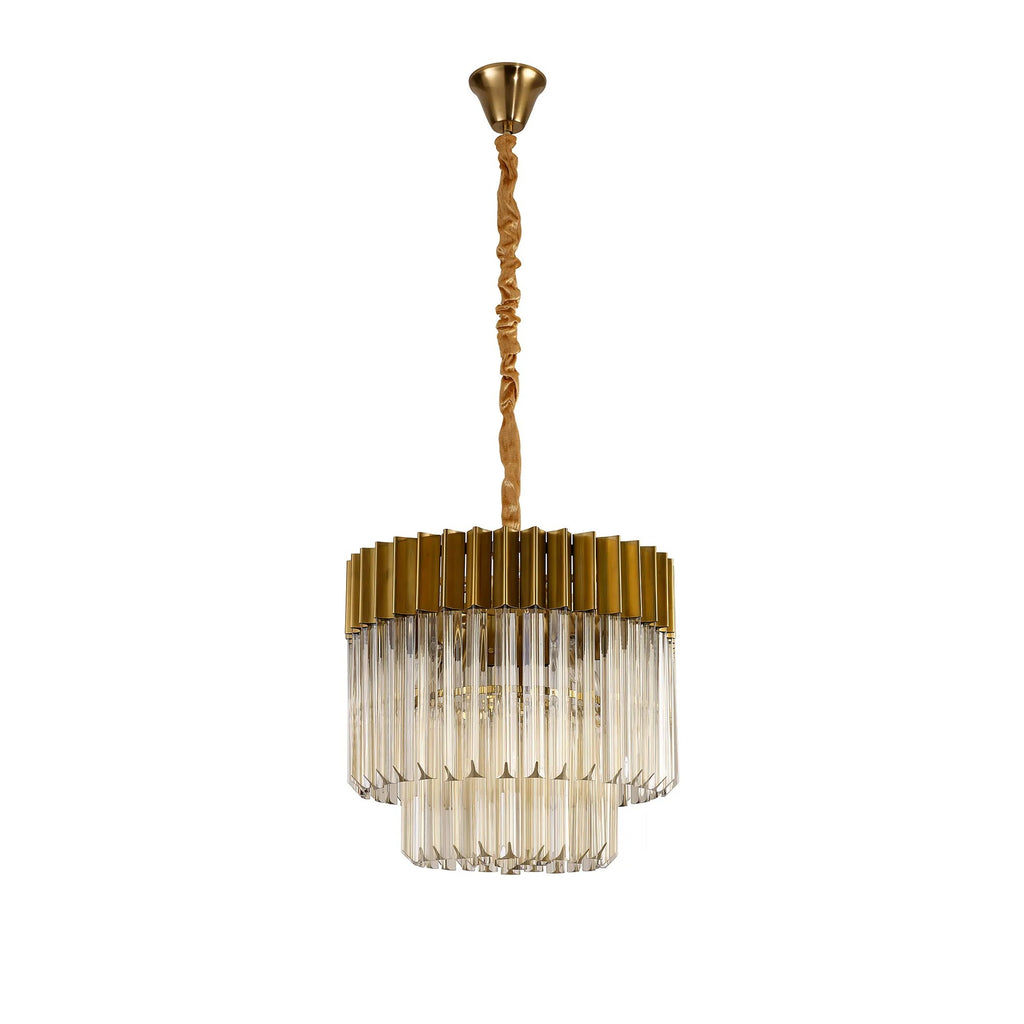 Regent Fontainebleau Round 5 Light Pendant Light in Brass with Cognac Sculpted Glass