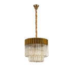Regent Fontainebleau Round 5 Light Pendant Light in Brass with Cognac Sculpted Glass