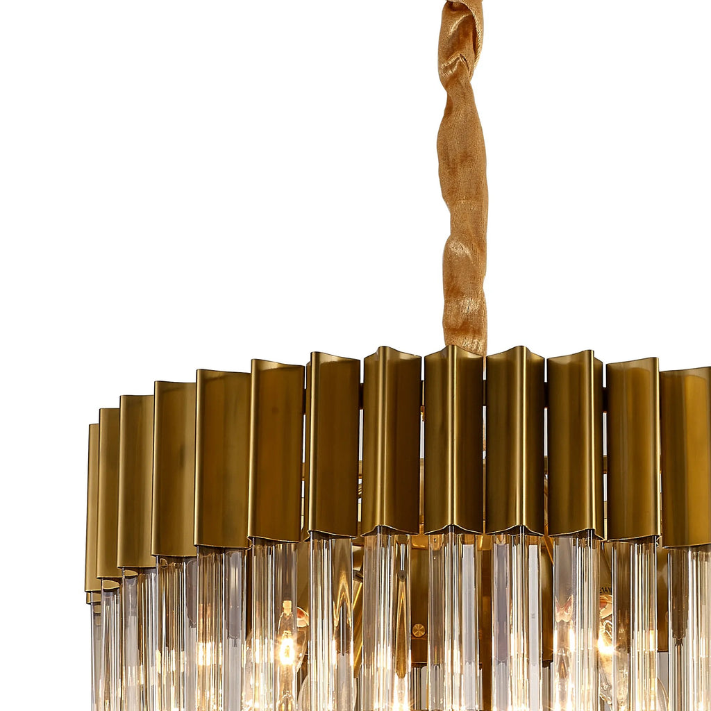 Regent Fontainebleau Round 5 Light Pendant Light in Brass with Cognac Sculpted Glass