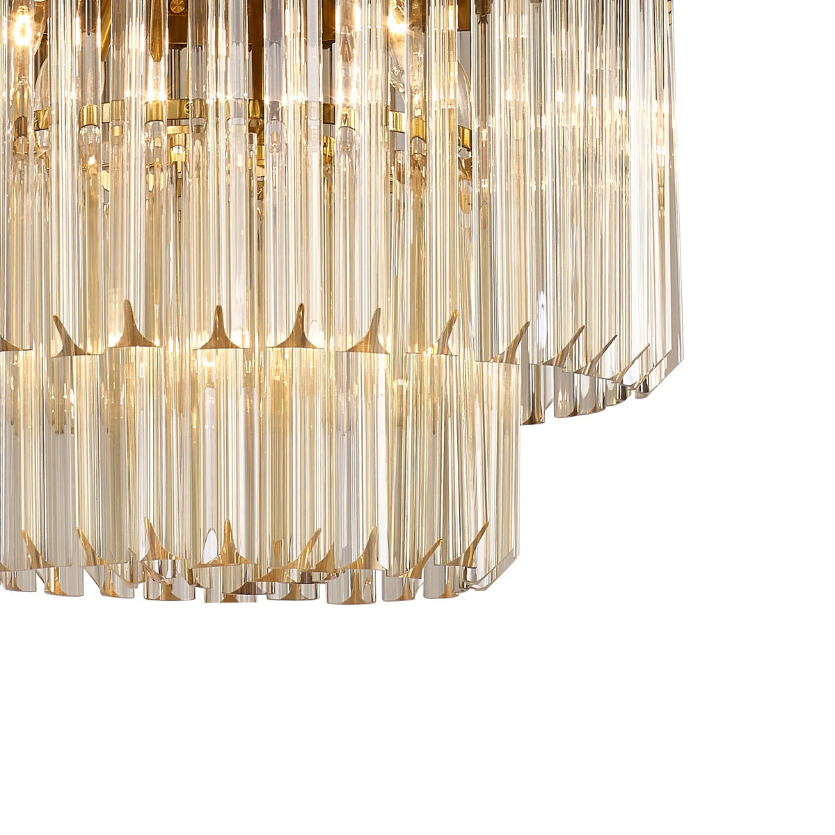 Regent Fontainebleau Round 5 Light Pendant Light in Brass with Cognac Sculpted Glass