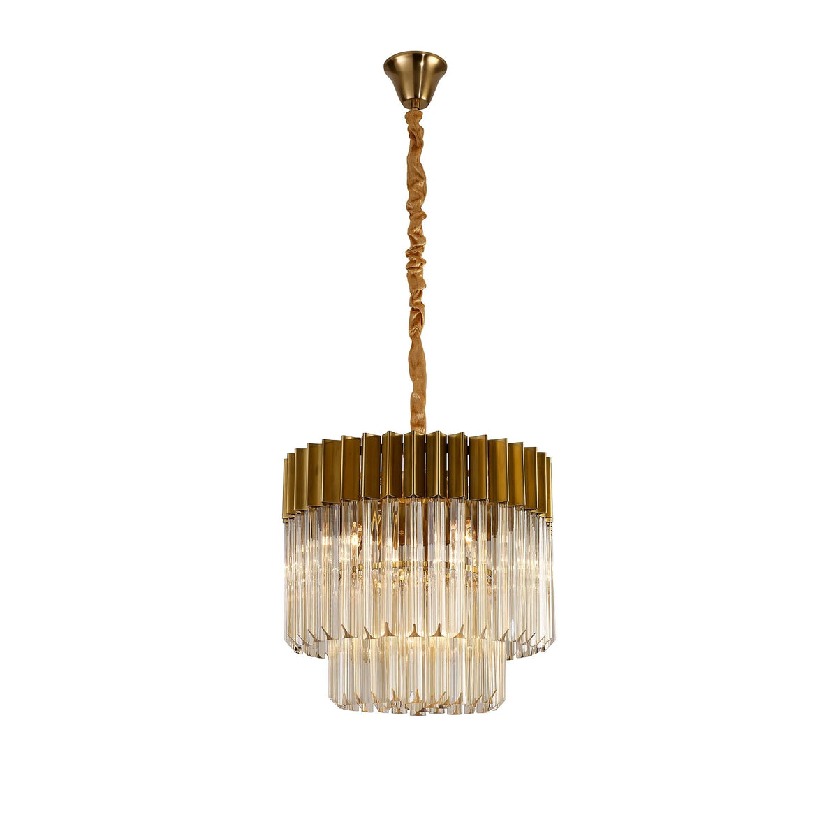 Regent Fontainebleau Round 5 Light Pendant Light in Brass with Cognac Sculpted Glass