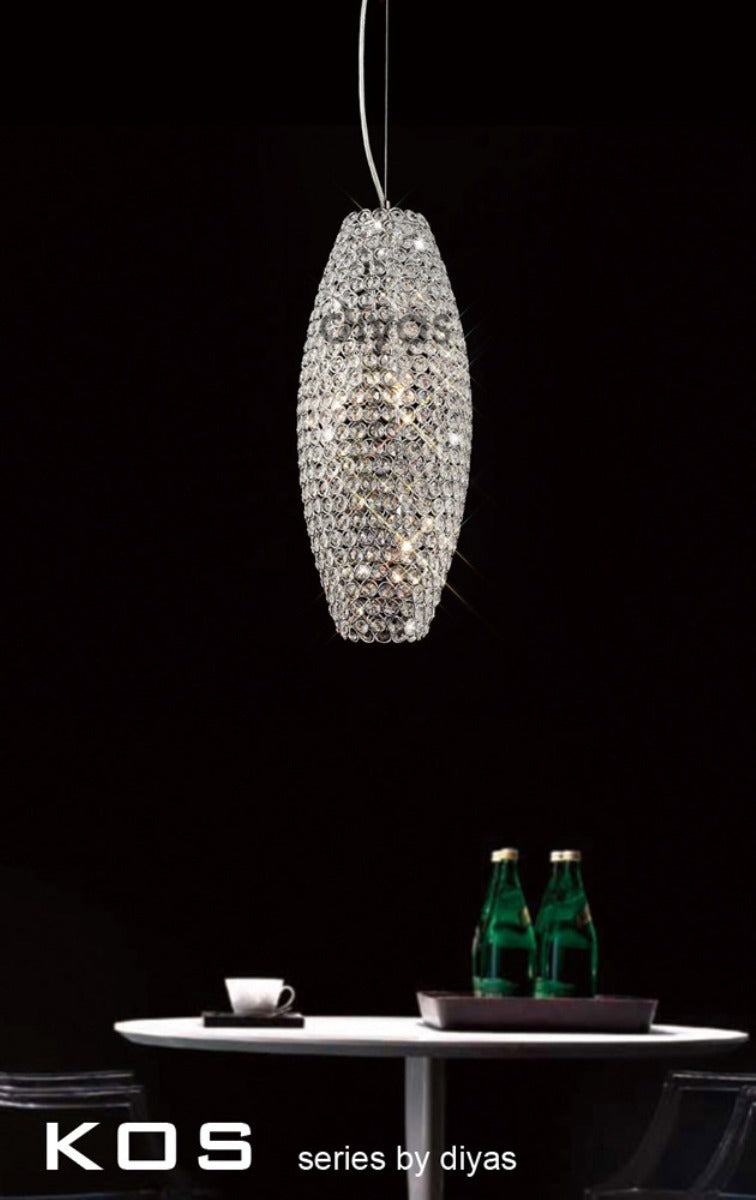 Diyas Kos 4 Light Pendant Light in Polished Chrome with Crystal