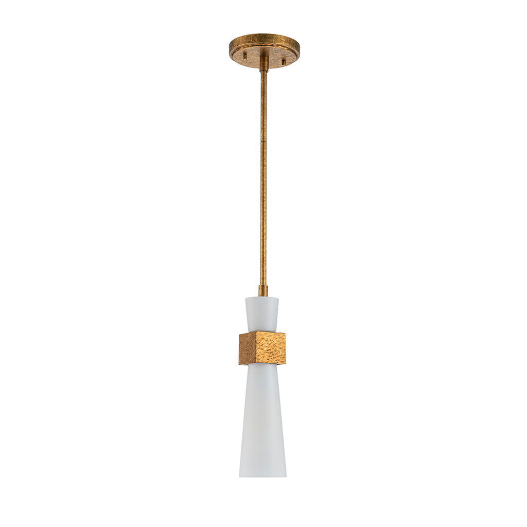 Elstead Kristy Mini Pendant Distressed Gold with Opal Glass Shade