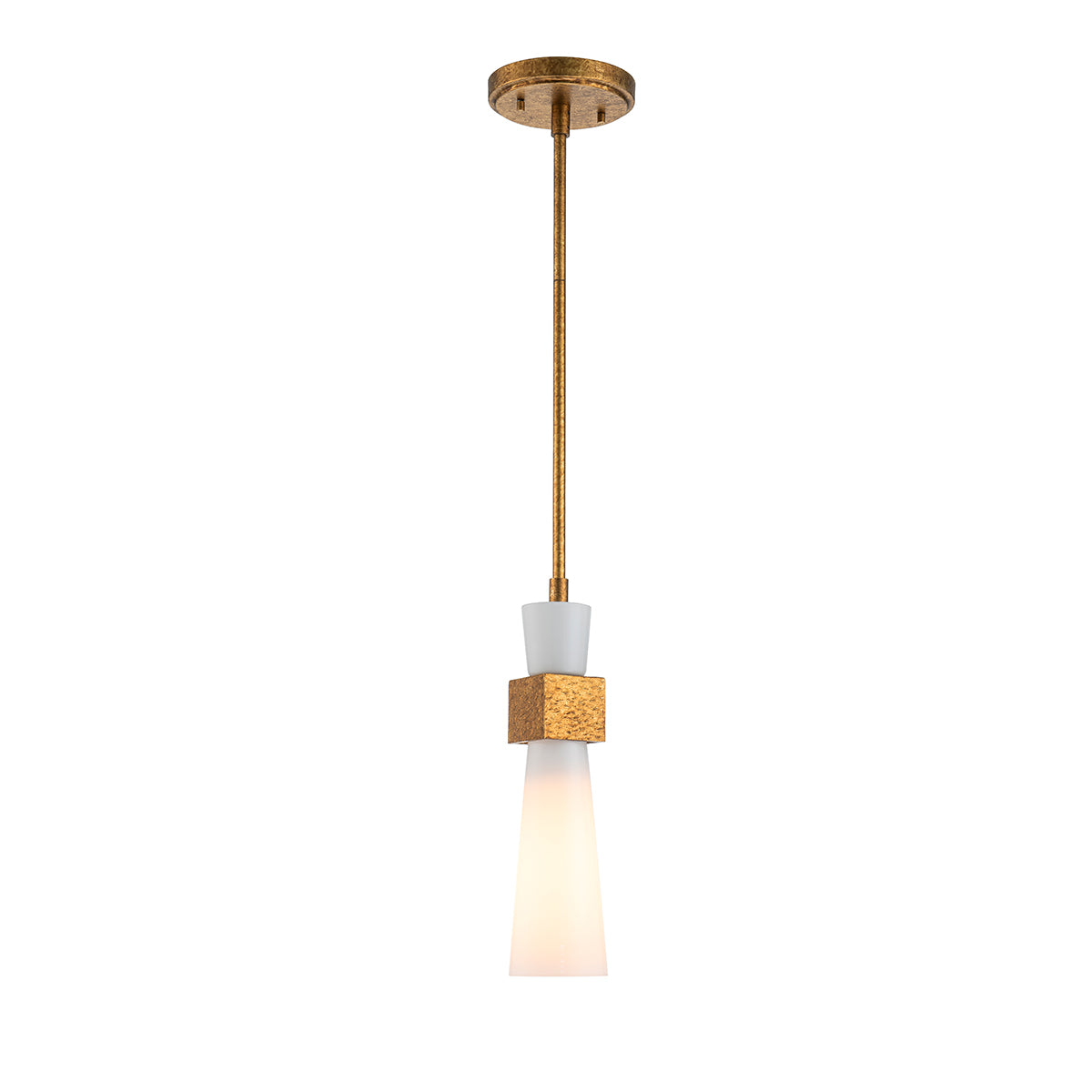 Elstead Kristy Mini Pendant Distressed Gold with Opal Glass Shade