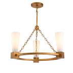 Elstead Kristy 3 Light Chandelier Distressed Gold with Opal Glass Shade