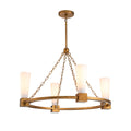 Elstead Kristy 4 Light Chandelier Distressed Gold with Opal Glass Shade