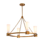 Elstead Kristy 4 Light Chandelier Distressed Gold with Opal Glass Shade