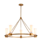 Elstead Kristy 5 Light Chandelier Distressed Gold with Opal Glass Shade