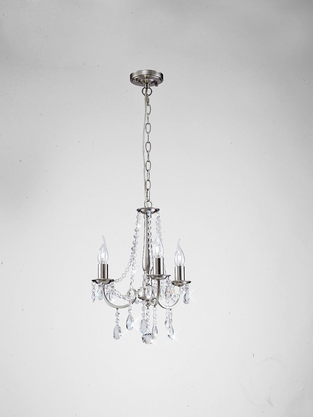 Diyas Kyra 3 Light Pendant Light in Satin Nickel with Crystal