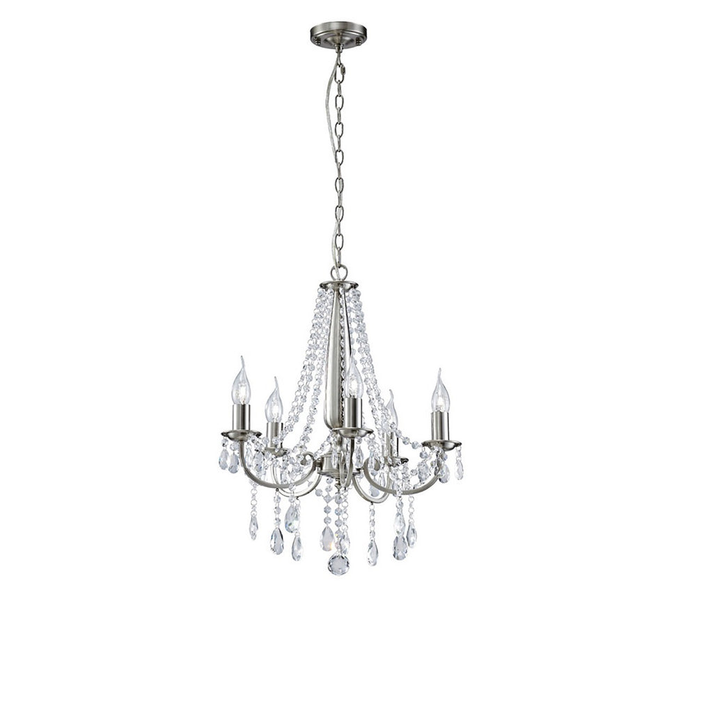 Diyas Kyra 5 Light Pendant Light in Satin Nickel with Crystal