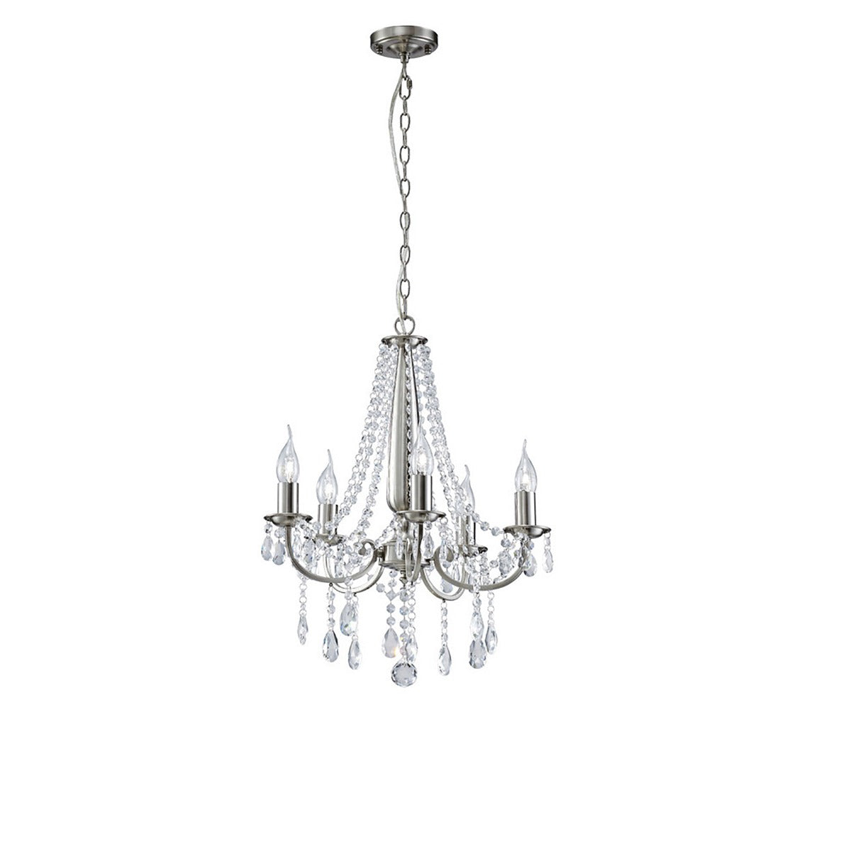 Diyas Kyra 5 Light Pendant Light in Satin Nickel with Crystal