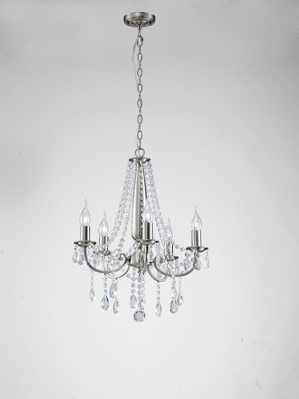 Diyas Kyra 5 Light Pendant Light in Satin Nickel with Crystal