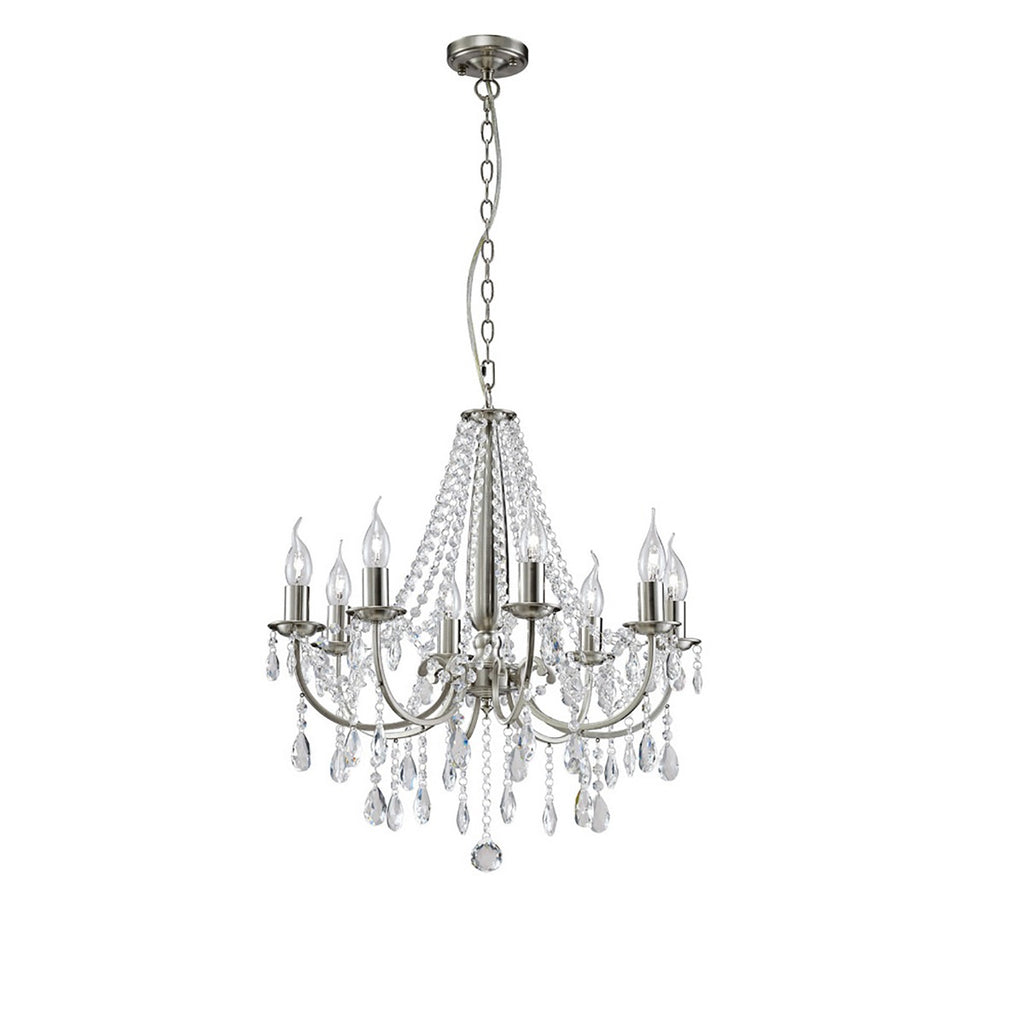 Diyas Kyra 8 Light Pendant Light in Satin Nickel with Crystal