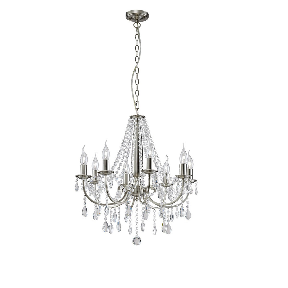 Diyas Kyra 8 Light Pendant Light in Satin Nickel with Crystal