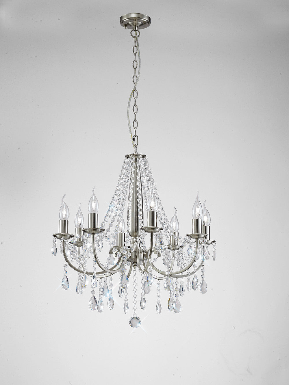 Diyas Kyra 8 Light Pendant Light in Satin Nickel with Crystal