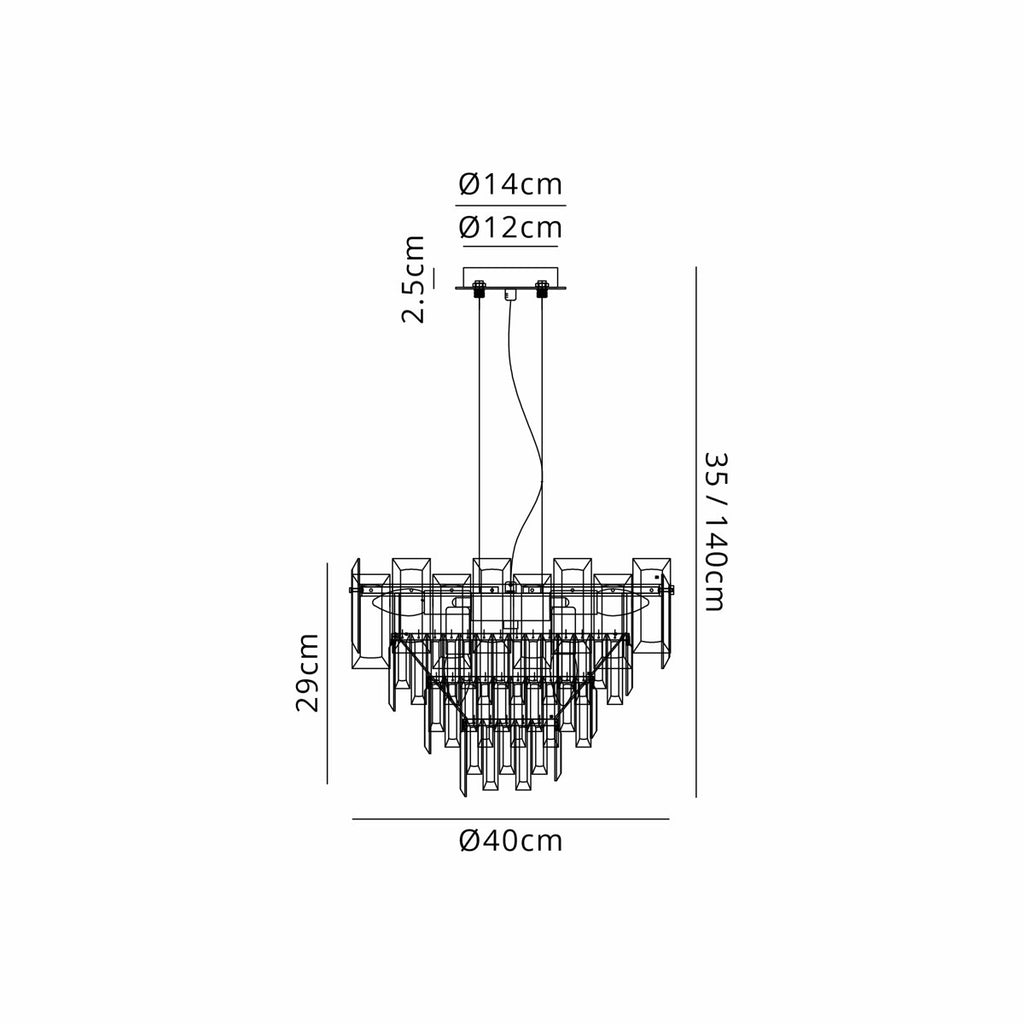 Regent Laure 6 Light 410mm Chandelier Pendant - dimensions