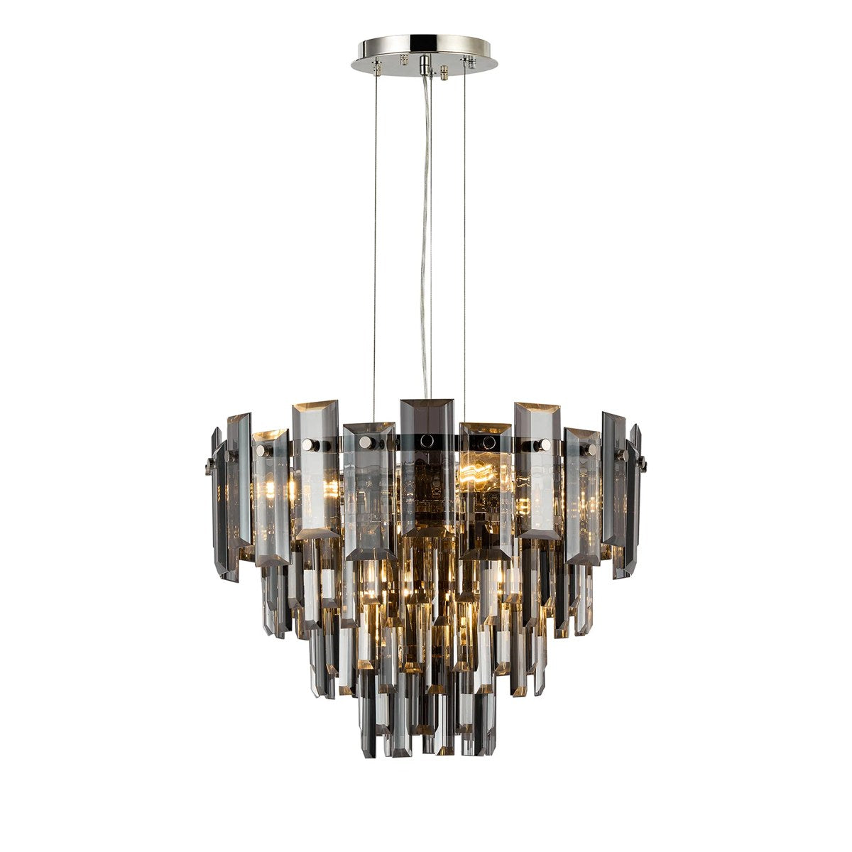Regent Laure 6 Light 410mm Chandelier Pendant - Polished Nickel / Smoke