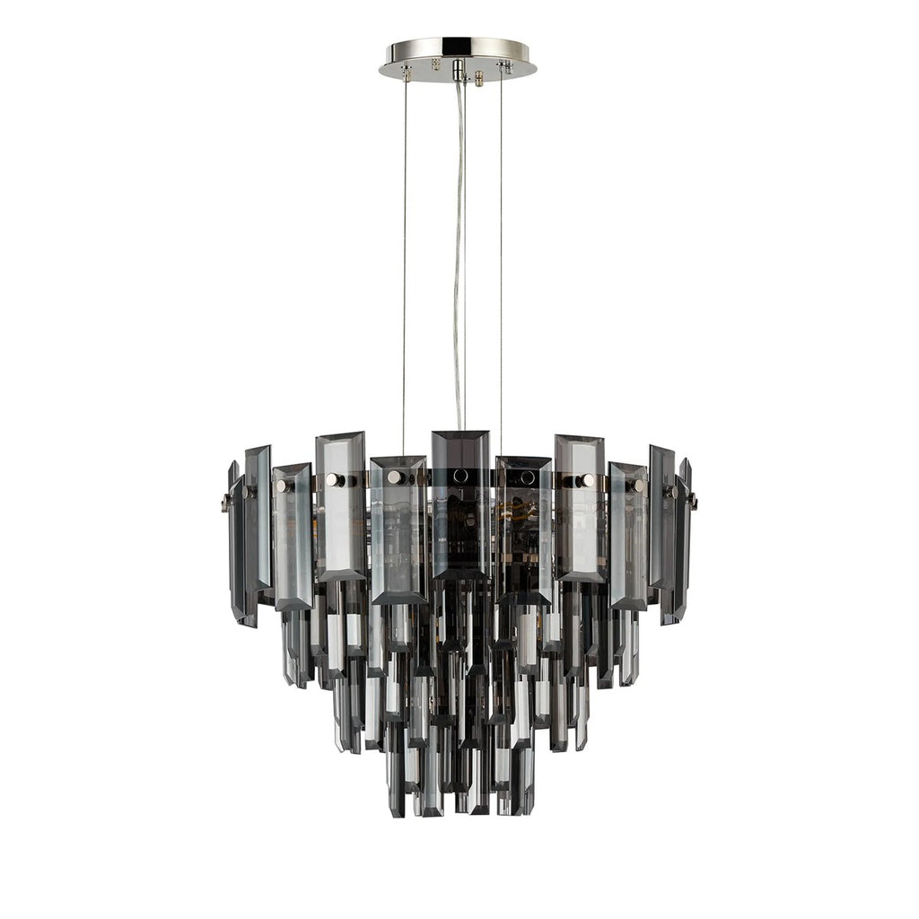 Regent Laure 6 Light 410mm Chandelier Pendant - Polished Nickel / Smoke
